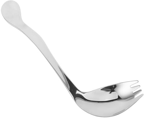 EXAOMBLE Ustensiles Adaptés Incurvés pour Personnes Âgées et Handicapées, Fourchette et Cuillère en Acier Inoxydable à Manche Long et Angle pour Main Droite, Nettoyage Facile, Usage
