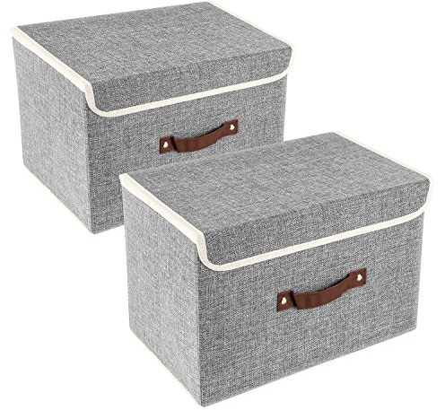 TYEERS Collapsible Storage Boxes, Washable Fabric Storage Bins with Lids, 14.9x9.8x9.8 inches, 2 Pack, Gray
