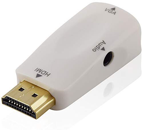 HDMI VGA Adapter - HDMI Stecker männlich auf S-VGA Buchse Kupplung weiblich - Klinken-Anschluss und Klinken-Kabel 50cm für Tonübertragung - geeignet für SD und HD Übertragung mit Audio - Weiß