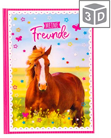 goldbuch 43291 Freundebuch A5 Pferdeliebe 3D, Eintragbuch 15 x 21 x 1,5 cm | Freundschaftsbuch mit 3D Kunstdruck-Motiv Pferd auf Wiese & 84 illustrierten Seiten für Kita, Hort & Schule, Made in Germany