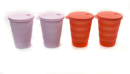 Tupperware Junge Welle Trinkhalmbecher 330 ml rosa (2) + orange (2) Becher