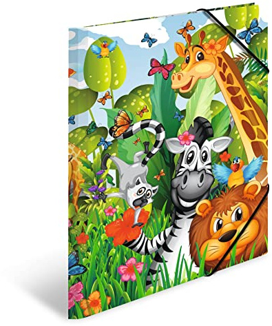 HERMA Sammelmappen A3 Dschungel Set, 3 Stück, Eckspanner-Mappen aus Pappe mit Kindergarten Motiv, Gummizug, Innenklappen und Innendruck für Jungen, Mädchen und Kinder