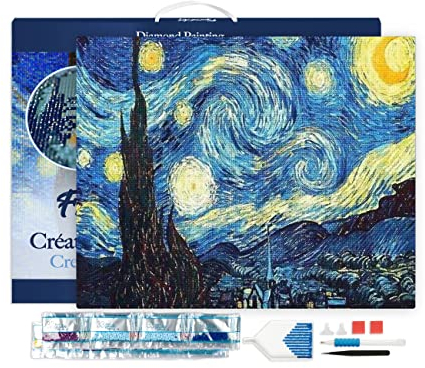 Figured'Art Diamond Painting Kit completo con marco - Cuadro 40x50cm de Pintura de Diamante - Bastidor montado - diamantes de imitación cuadrados - Noche estrellada - Van Gogh - 5D DIY Manualidades