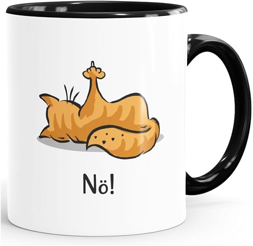 MoonWorks® Kaffee-Tasse Spruch Katze Nö Keine Lust Mittelfinger Büro lustige Kaffeebecher Weiss-innen-schwarz Keramik-Tasse