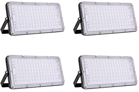 Sararoom Faretto LED da Esterno 100W, 10000LM 3000K Bianco Caldo Faro Led, IP65 Impermeabile Proiettori Luci di Sicurezza, Faretti con Supporto Regolabile 180° per Giardino Terrazza Garage, 4 Pezzi