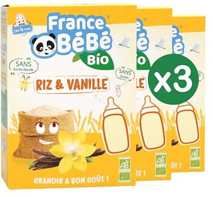FRANCE BéBé BIO - Céréales BIO Riz Vanille pour Bébé dès 4 mois- Lot 3 x 200g