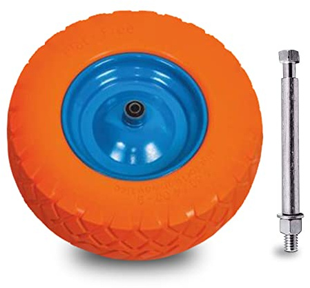 Elkoza® 16 4.00-8 Polyurethane 12mm Bore 400X90 200kg Tubeless Wheelbarrow Wheels Sack Truck Trolley Wheel + Axle Solid Tyre for Garden Heavy Duty Trolley Barrow Truck Replacement Wheelbarrow Wheel