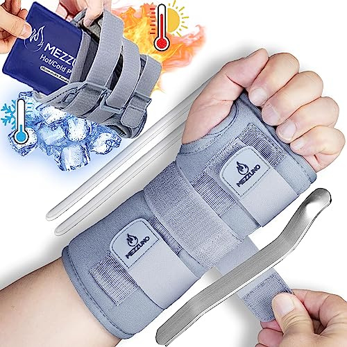 mezzuno Muñequera Profesional para Tendinitis y Túnel Carpiano - Incluye Gel Pack de Frio y Calor Reutilizable - Alivio Efectivo para el Dolor y Entumecimiento de Manos-(L/XL, IZQUIERDA)