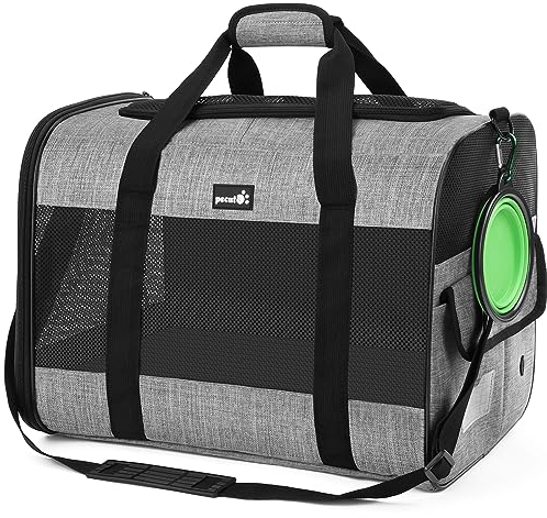 pecute Pet Carrier Bag, Cat Carrier Handbag, Portable Dog Travel Bag with Foldable Bowl, Breathable Mesh Fabric, Suitable for Both Long And Short Trips, Used for Cats and Puppies (XL,Grey)