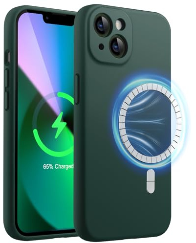 JETech Magnetische Silikon Hülle für iPhone 13, Nachtgrün | Kompatibel mit MagSafe, Seidig Weiches Gefühl, Vollständiger Kameraschutz, Stoßdämpfende Handyhülle