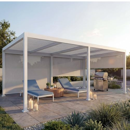 Alu Pergola HWC-L41 mit 3X Seitenwand, Lamellen-Pavillon, stabiles 8cm-Metall-Gestell 3x6m - weiß