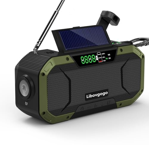Kurbelradio mit Handyladefunktion Solar - mit 5000mAh Batteriebetrieben Radio Kurbel Notfall, IPX5 Wasserdicht AM FM Tragbares, Dynamo, Camping, Outdoor, Taschenlampe, SOS,USB-C(Grün)