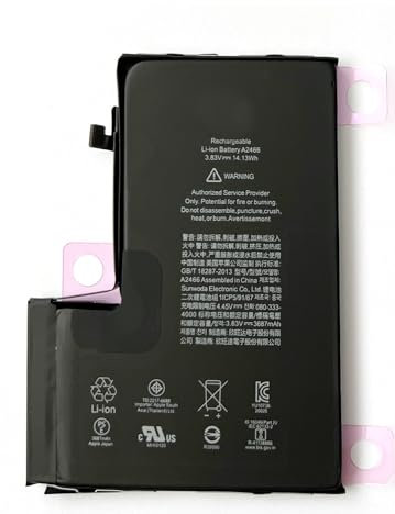 Batterie de rechange compatible avec iPhone 12 Pro Max A2466 3687 mAh Batterie avec patin adhésif