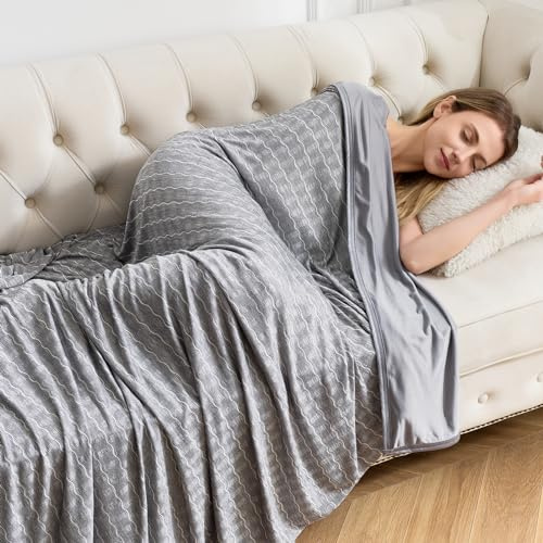 OIGAE Kühldecke 150 x 200cm, leichte Sommerdecke mit Japanische Kältesensorik Q-Max>0.5 Kühlfasern, Nimmt Körperwärme auf, 2 in 1 doppelseitig Wohndecke Sofadecke Reisedecke - Grau