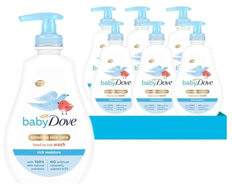 Baby Dove Rich Moisture Head to Toe Wash - Gentle & Nourishing Hair and Body Wash for Babies, Tear-Free Formula, Delicate Fragrance, Keeps Hair and Skin Soft, Ideal for Newborns - 400ml, Pack of 6