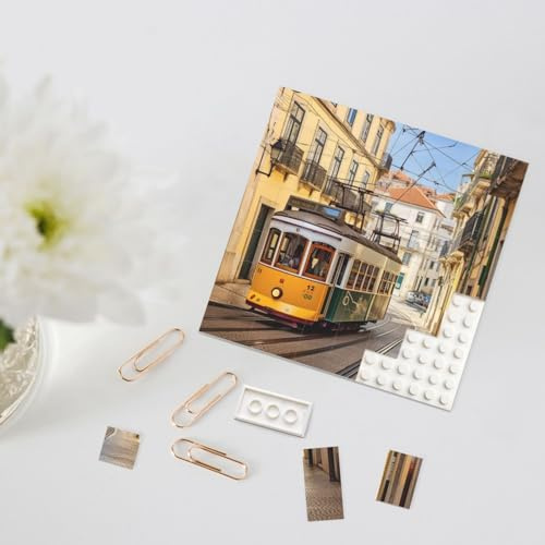 Baustein-Puzzle, personalisierte Bausteine, quadratische Puzzles, Lissabon, Straßenbahn, Bausteinblock für Erwachsene, Block-Puzzle für Heimdekoration, 3D-Stein-Puzzle, Ziegelsteine, Fotorahmen