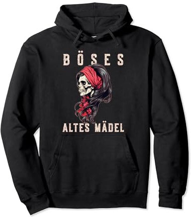 Böses Altes Mädel Totenkopf Schädel Rosen Bikerin Bandana Pullover Hoodie