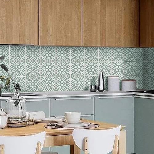 Moda retrò verde e bianco staccare e incollare carta da parati in vinile autoadesivo piastrelle cucina bagno adesivi piastrelle 10 pezzi / 20x20 cm (Size : 10 Pcs/20x20cm)