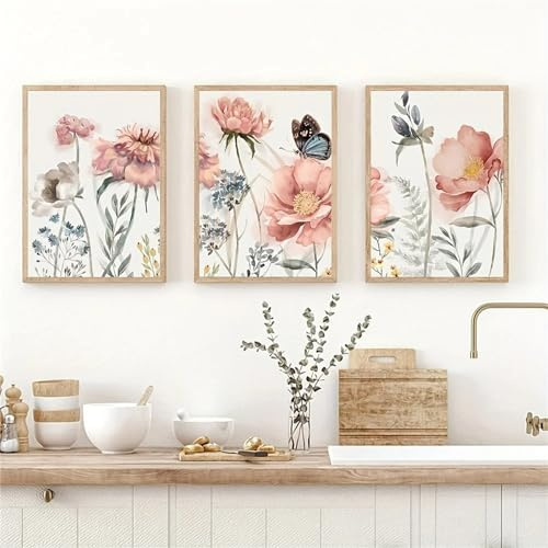 CULASIGN 3er Poster Set, Boho Blumen Leinwand Bilder Wandbilder Cottagecore Flower Drucke Wandkunst, Posters Collage für Innendekoration Wall Decor Schlafzimmer Wohnzimmer (30 x 40 cm,Stil A)