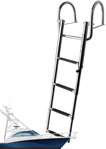 Scala per barca telescopica, scala per pontone - Scaletta interna telescopica con ingresso posteriore | Scaletta per ringhiera a mano con pedale per ponte da nuoto per carichi pesanti, per