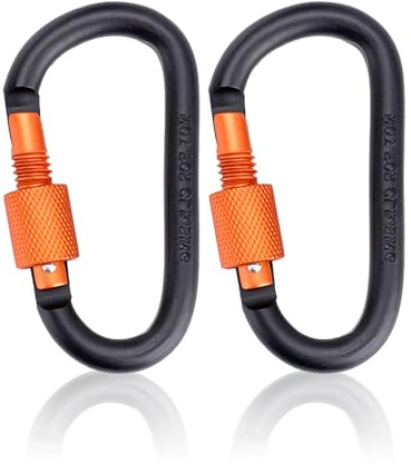 2P Carabiner Clip Locking Carabiner, 7.8cm/3 Black Orange Aluminum Alloy D-Ring Carabiners Key Locking Key Chain Clip Hook for Camping, Hiking, Traveling, Fishing, Backpack Keychains Keyring Outdoor
