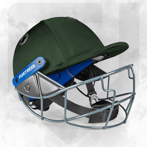 Fortress Pro STL Cricket-Helm – Profi-Cricket-Helm für Junior-, Jugend- und Senior-Spieler | 3 Größen | Verstellbare Cricket-Helme | 4 Farboptionen (Dunkelgrün, Mittel (56–59cm))