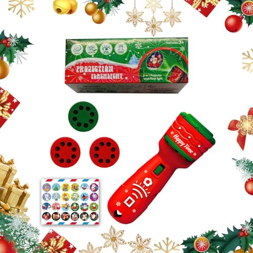 Christmas Flashlight Projector, 24 different Christmas Theme Images, Xmas Kids Flashlight Early Learning Educational Toy, Projector Torch Night Light, Xmas Party Bag Fillers for Kids Games (Red)