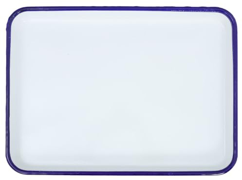 ULTECHNOVO Plateau Émaillé Rectangulaire Blanc 39x30x3cm Duomed | Acier émaillé, plateau de service, usage laboratoire ou cuisine, plat émaillé résistant aux acides, blanc bord bleu