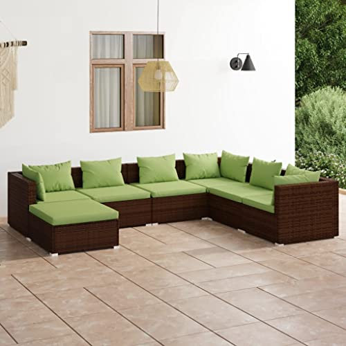 LIANGDONFC bistrotisch mit 2 stühlen、Outdoor möbel7-tlg. Garten-Lounge-Set mit Kissen Poly Rattan BraunIdeal für Terrassen, Gärten
