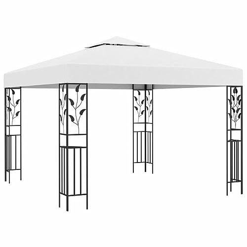 Gecheer Cenador de 3 x 3 m, color blanco, 180 g/m², cenador de exterior, toldo, pérgola con tela, pabellón de jardín, carpa para fiestas, cenador para barbacoa, A312242