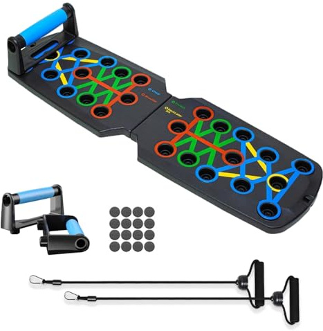 14 in 1 Push Up Liegestütz Brett, Liegestützbrett Fitness-Board, Push Up Board Fitnessgeräte für Zuhause, Liegestütze mit Handgriff & Widerstandsband