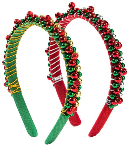 2 Stück Weihnachten Haarreifen Glöckchen, Weihnachtsstirnband Rot Grün, Weihnachts Haarreif, Weihnachten Haarreif für Kinder Erwachsene, Weihnachtshaarreifen, Christmas Kopfbedeckung