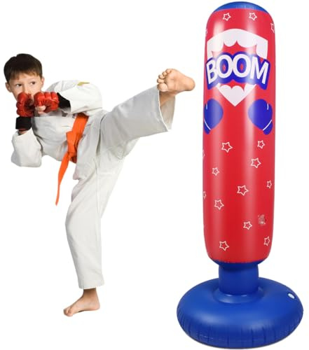 Sac de boxe gonflable de 120 cm pour enfants, sac de boxe sur piédestal, sac de frappe pour la pratique du karaté, du taekwondo, sac de boxe anti-stress pour enfants.