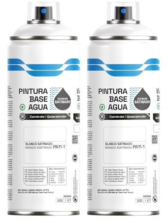 H HANSEL HOME Pintura Spray Base Agua 400ml - Para Muebles, Metal, Plástico y Madera - Ecológica y Sin Olor, Colores Duraderos - Blanco Satinado, 2 unidades