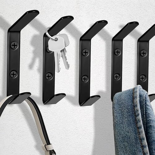 5 Pz Ganci Appendiabiti da Parete, Gancio Appendini da Muro, Attaccapanni da Muro in Metallo, Ganci Attaccapanni, Gancio di Vestiti in Acciaio Inox per Cappelli Asciugamani Bagno Cucina(Nero)