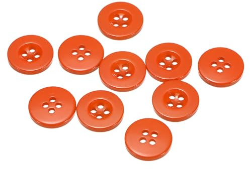 QUARKZMAN 10 Stück Harz Knöpfe Orange Nähknöpfe 18mm Runde Bastelknöpfe Buttons zum Annähen Flach 4-Loch Ersatzknöpfe für Nähen Hemd Kleidung Blusen DIY Handwerk Scrapbooking Dekorieren