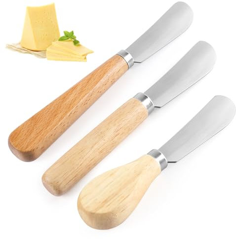 GHVACZS Butter Knife Set of 3, Butter Spreader with Wood Handler, Stainless Steel Spreading Knife, Cheese Spreaders for Smooth Spreading Butter, Cream, Jam, 5/6/7 Inches