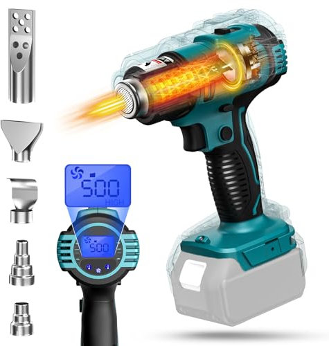 TASDISE Décapeur Thermique, Pistolet à Air Chaud, 50 ℃-550℃ Température Réglable, Décapeur Thermique sans fil Compatible avec Makita 18V batterie, Pistolet Thermique sans Batterie