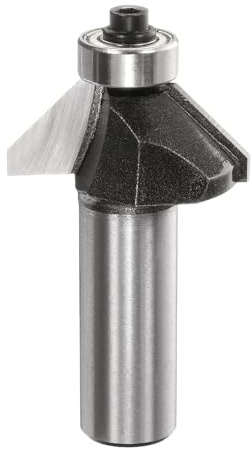 sourcing map 45 Degree Chamfer Router Bit 1/2 Inch Shank 1/2 Cutting Edge Carbide Tip with Bearing for Woodworking Milling Cutter Tool, Black