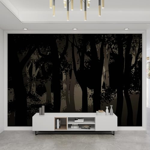 YEMYOR Peintures Murales Forêt Sombre, Papier Peint 3d Forêt Abstraite Rétro, Papier Peint Silhouette Forêt Noire, Bonne Ductilité, Pour Salon-250x175cm