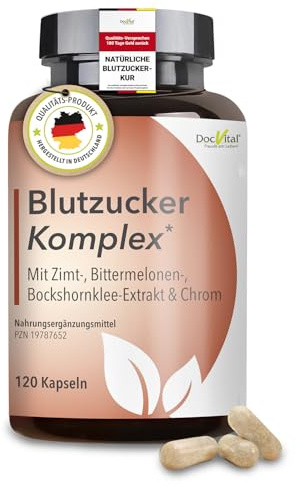 DocVital® Blutzucker Komplex 120 Kapseln hochdosiert - Unterstützung des normalen Blutzuckerspiegels* & bei Insulinresistenz - mit u.a. Ceylon Zimt, Chrom, Magnesium - deutsches Qualitätsprodukt