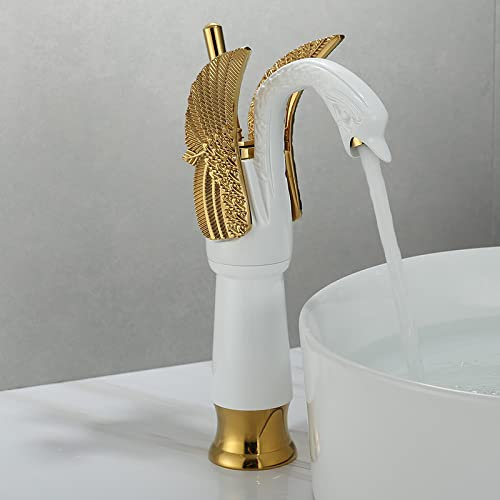 heißes und kaltes europäisches waschbecken, Badezimmer, Vintage-Stil, vollkupfer, antikes unterbauwaschbecken, Goldener Wasserhahn, Schwan, weißgold-Schwan (aufsatzwaschbecken)