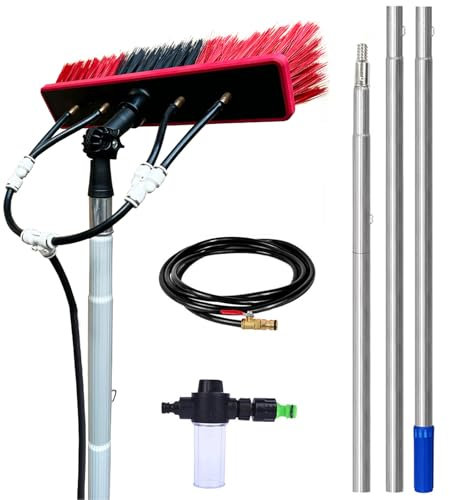 YFSMBD Brosse de Lavage Telescopique 3m - 13.6m, Nettoyage Panneaux Solaires, Toiture, Murs, Vitres, Voiture, avec Perche Telescopique, 20m Tuyau, Distributeur Savon (55cm Brosse,3m)
