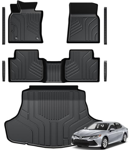GALVAGNITE Floor Mats for Toyota Camry 2018-2024, All Weather Floor Mats Trunk Cargo Liner and Door Sill Guards Accessories, Full Coverage Set (Not fit AWD or Hybrid Models)