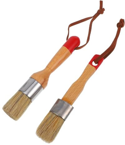 DIYEAH 2pcs Round Paint Brushes with Natural Bristle and Birch Wood Handles, Chalk Paint Wax Brush Set for DIY Furniture Refinishing, Home Decor and Wall Painting