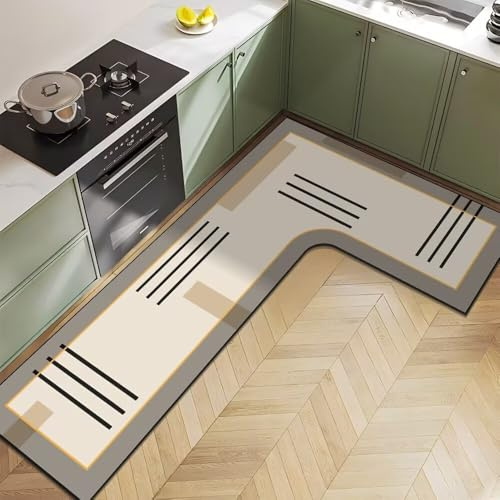 Tapis de cuisine d'angle - Motifs géométriques - Diatomées - Antidérapant - Imperméable - Anti-huile - Facile à nettoyer - Absorbant - Pour salle de bain, buanderie (11,80 x 150 cm)