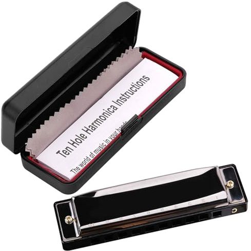 Ferizzia Armónica de Diatónico Llave de C, Armónica Diatónica de Blues, Órgano de Boca 10 Agujeros, con Estuche Negro, para Adultos, Infantil, Principiantes, Profesionales y Estudiantes