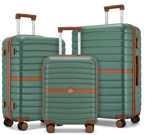 Kono 3PCS ABS+PC Hard Shell Suitcase Set: Cabin, Medium, Large Luggage | 3-in-1 20/24/28in Trolley Set, Silent 360° Wheels & Lock, Airline Approved for Business, City Breaks & Family Overseas Trips