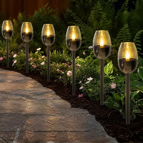 Garden Mile Solar Ground Stake Lights Set of 6 Flame Effect Outdoor Lighting