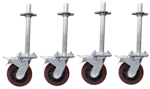 4 Pcs Scaffolding Wheel with Brakes, Classic Scaffold Tower Adjustable Castors for Industrial Alloy Scaffold Tower, Scaffolding Replacement Wheels
